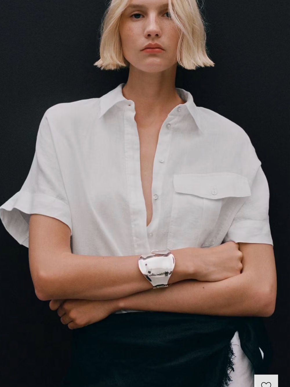 Mango linen short-sleeved button down shirt